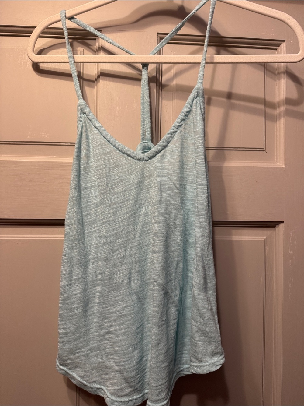 Chaser Pale Blue Slub-Knit Crisscross Back Cami